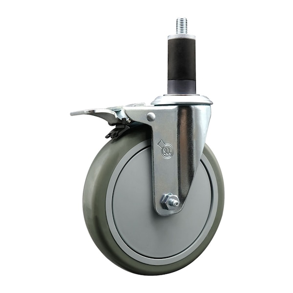 6'' Gray Poly Swivel 1-1/4'' Expanding Stem Caster Total Lock Brake